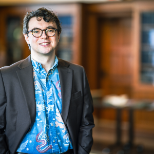 Darrin Schultz, assistant professor of biological sciences at Lehigh University, standing for his portrait.