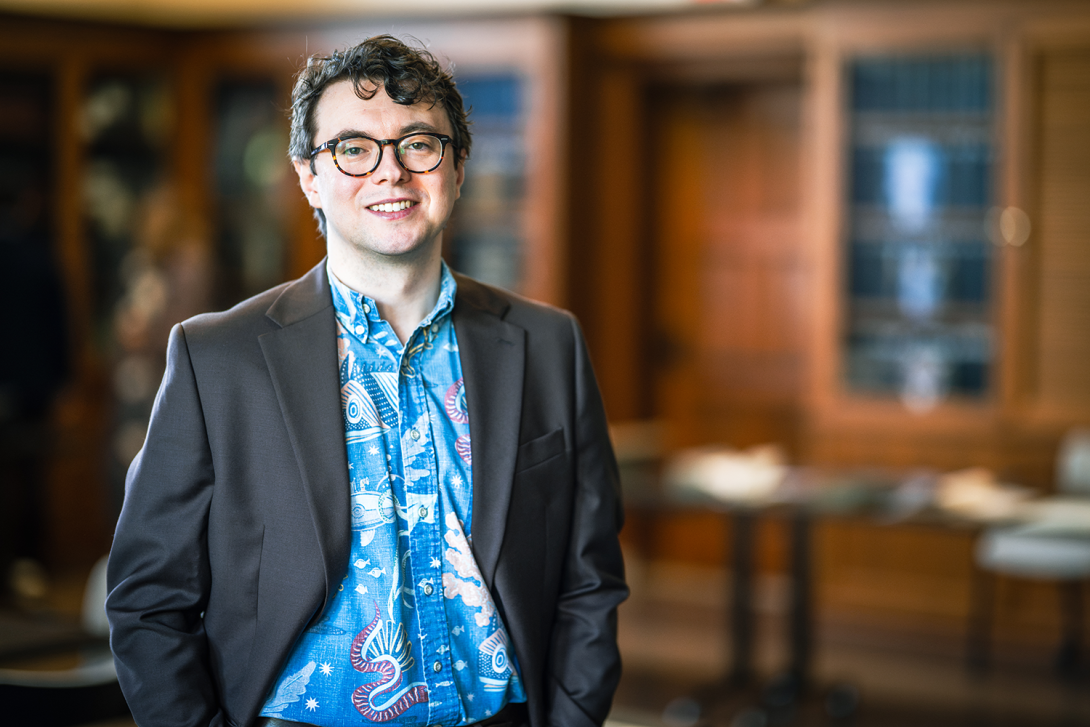 Darrin Schultz, assistant professor of biological sciences at Lehigh University, standing for his portrait.